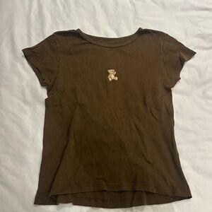 Brandy Melville Brown Tee with Bear Design